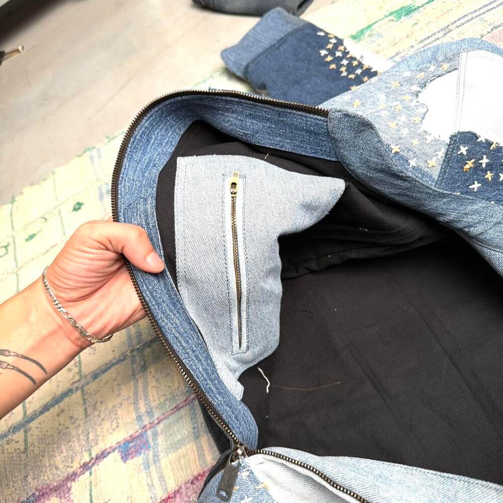 Custom Upcycled bomber jacket with sashiko handstitching - Picture 7 of 8
